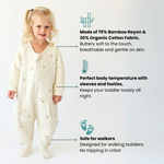 Dreamsie  Made of 70% Bamboo Rayon & 30% Organic Cotton Fabric. Buttery soft to the touch, breathable, and gentle on skin. Keeps your toddler toasty all night.